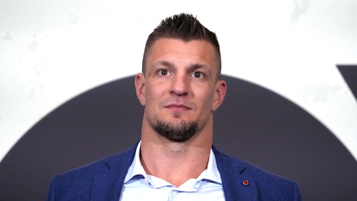 Feb 6, 2025; New Orleans, LA, USA; Rob Gronkowski during Fox Sports media day at Ernest N. Morial Convention Center. Mandatory Credit: Kirby Lee-Imagn Images
