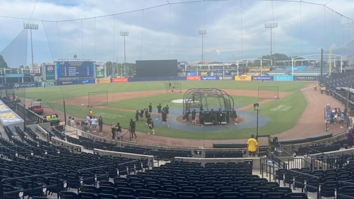 The White Sox take batting practice before Monday's game against the Tampa Bay Rays at George M. Steinbrenner Field.