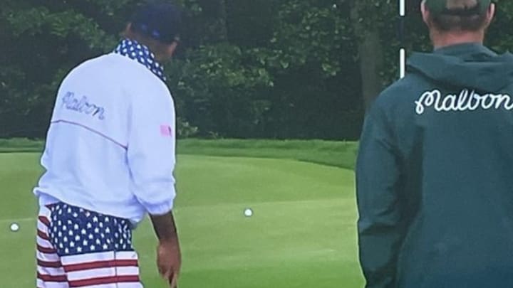 Jason Day with a unique look while practicing at the U.S. Open