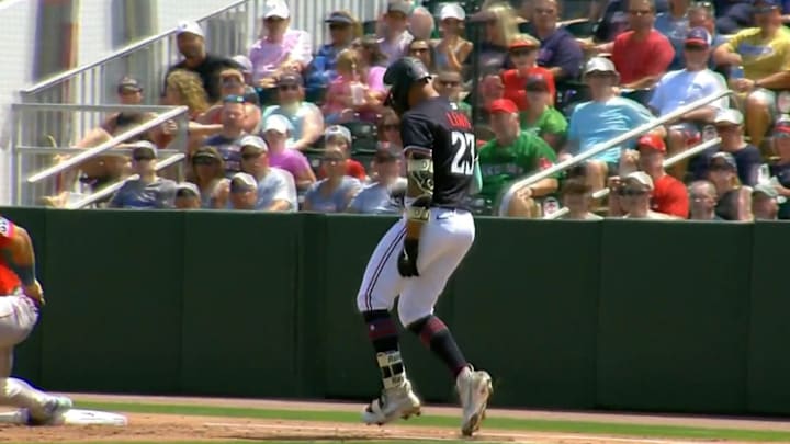 Royce Lewis had to exit the game after appearing to suffer a lower-body injury on Sunday