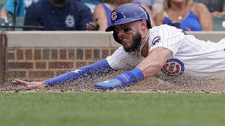 Chicago Cubs third baseman Miles Mastrobuoni slides safe at home during a game against the Los Angeles Angels on July 7 at Wrigley Field.