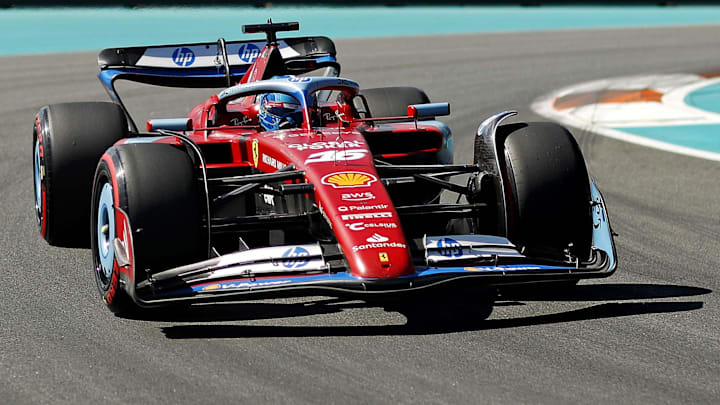 May 4, 2024; Miami Gardens, Florida, USA; Ferrari driver Charles Leclerc (16) during F1 qualifying