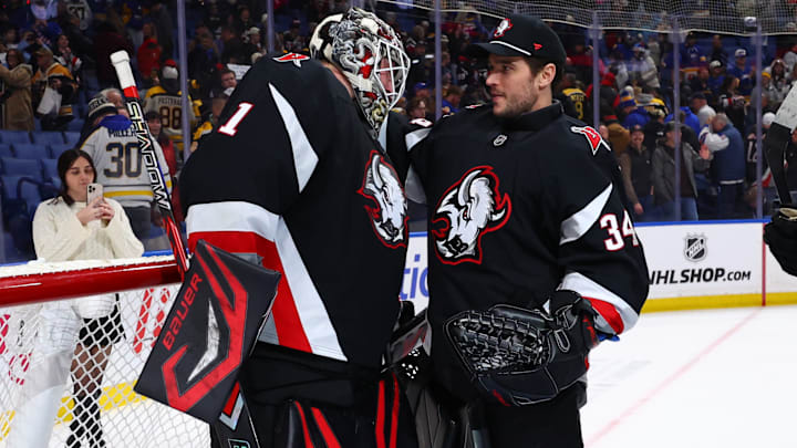 Buffalo Sabres goalies Ukko-Pekka Luukkonen and Alex Lyon