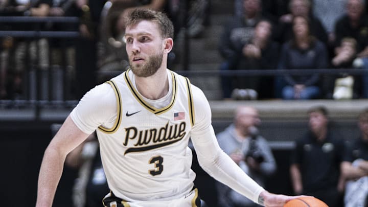 Dec 6, 2025; West Lafayette, Indiana, USA; Purdue Boilermakers guard Braden Smith (3) dribbles the ball during the second half against the Iowa State Cyclones at Mackey Arena. Mandatory Credit: Jacob Musselman-Imagn Images Dec 6, 2025; West Lafayette, Indiana, USA; Purdue Boilermakers guard Braden Smith (3) dribbles the ball during the second half against the Iowa State Cyclones at Mackey Arena. Mandatory Credit: Jacob Musselman-Imagn Images