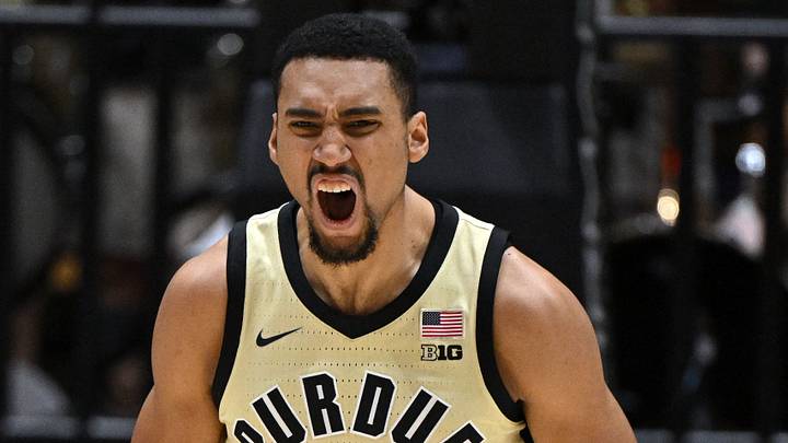 Purdue Boilermakers forward Trey Kaufman-Renn (4) celebrates making a shot. Purdue Boilermakers forward Trey Kaufman-Renn (4) celebrates making a shot.