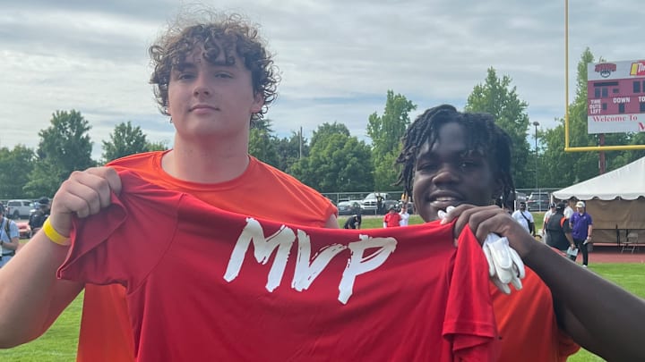 Central Catholic's Zac Stascausky and K.K. Sombe were named positional MVPs of The Northwest Showcase in June at Western Oregon University