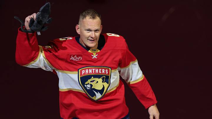 Florida Panthers left wing Brady Tkachuk (8) celebrates after the game agains the Vancouver Canucks at Amerant Bank Arena. Mandatory Credit: Sam Navarro-Imagn Images Florida Panthers left wing Brady Tkachuk (8) celebrates after the game agains the Vancouver Canucks at Amerant Bank Arena. Mandatory Credit: Sam Navarro-Imagn Images