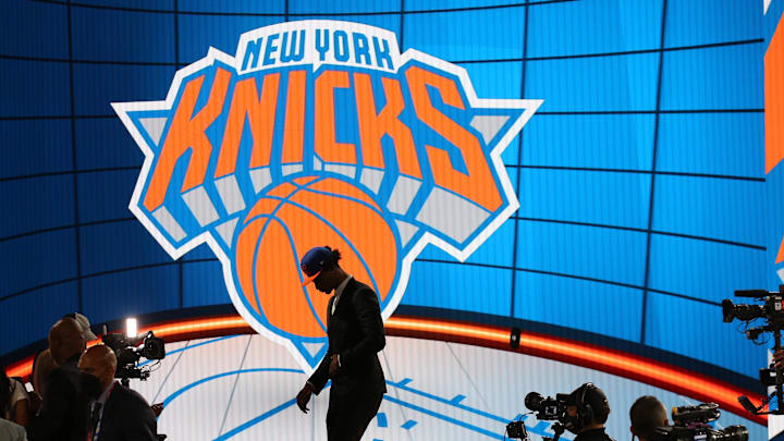 Jul 29, 2021; Brooklyn, New York, USA; Keon Johnson (Tennessee) walks off the stage after being selected as the number twenty-one overall pick by the New York Knicks in the first round of the 2021 NBA Draft at Barclays Center. Mandatory Credit: Brad Penner-Imagn Images