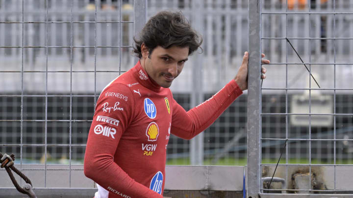 Jun 7, 2024; Montreal, Quebec, CAN; Ferrari driver driver Carlos Sainz (ESP) in the pit lane during the practice session at Circuit Gilles Villeneuve. Mandatory Credit: Eric Bolte-USA TODAY Sports