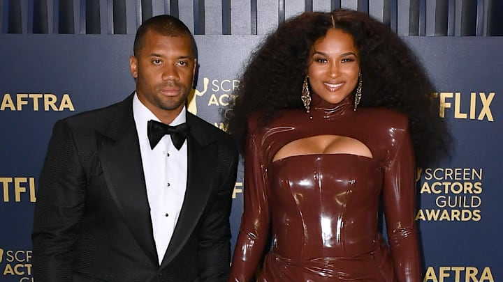 Feb. 24, 2024: Steelers quarterback Russell Wilson and his wife, Ciara, at the SAG Awards in Los Angeles.