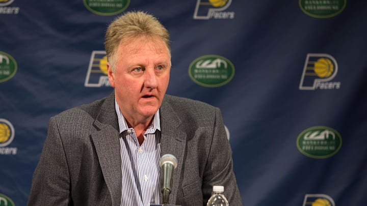 May 16, 2016; Indianapolis, IN, USA; Indiana Pacers president of basketball operations Larry Bird speaks to the press during a press conference at Bankers Life Fieldhouse. Mandatory Credit: Trevor Ruszkowski-Imagn Images May 16, 2016; Indianapolis, IN, USA; Indiana Pacers president of basketball operations Larry Bird speaks to the press during a press conference at Bankers Life Fieldhouse. Mandatory Credit: Trevor Ruszkowski-Imagn Images