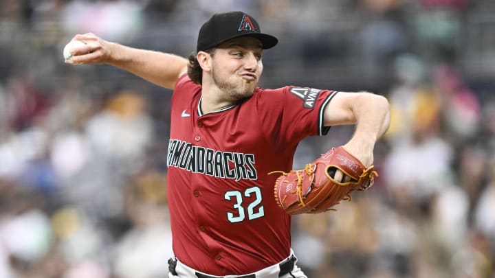 Jun 7, 2024; San Diego, California, USA; Arizona Diamondbacks starting pitcher Brandon Pfaadt (32) delivers during the first inning against the San Diego Padres at Petco Park. Mandatory Credit: Denis Poroy-USA TODAY Sports at Petco Park. Jun 7, 2024; San Diego, California, USA; Arizona Diamondbacks starting pitcher Brandon Pfaadt (32) delivers during the first inning against the San Diego Padres at Petco Park. Mandatory Credit: Denis Poroy-USA TODAY Sports at Petco Park.