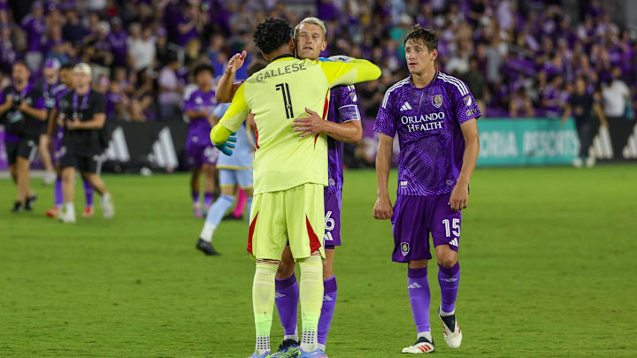 Orlando City celebrate their 3-0 win after the game against Atlanta United  