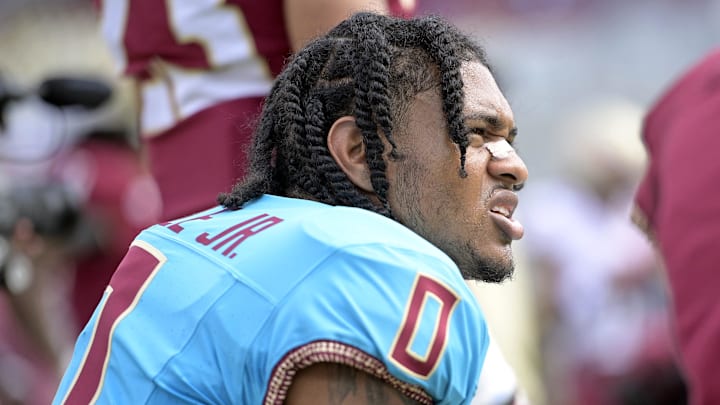 Apr 20, 2024; Tallahassee, Florida, USA; Florida State Seminoles defensive back Earl Little Jr (0) during the Spring Showcase at Doak S. Campbell Stadium. Mandatory Credit: Melina Myers-USA TODAY Sports