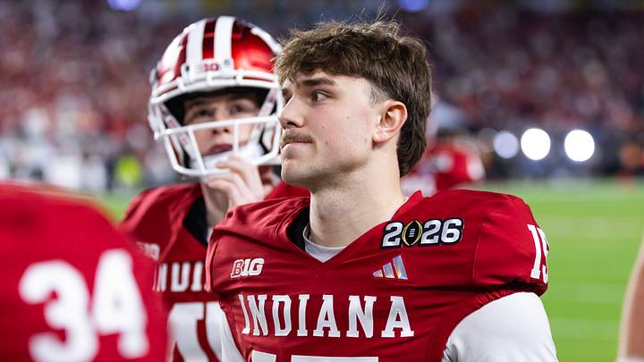 Jan 19, 2026; Miami Gardens, FL, USA; Indiana Hoosiers kicker Nico Radicic (15) against the Miami Hurricanes in the College Football Playoff National Championship game at Hard Rock Stadium. Mandatory Credit: Mark J. Rebilas-Imagn Images