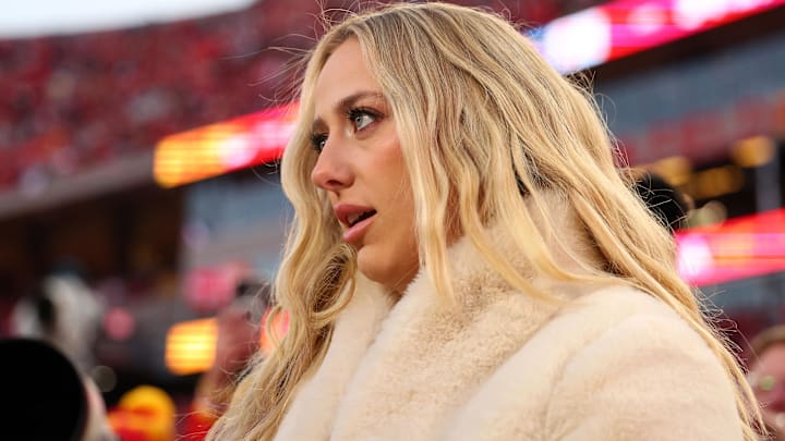 Brittany Mahomes on the sidelines before the AFC Championship gameagainst the Buffalo Bills at GEHA Field at Arrowhead Stadium. Brittany Mahomes on the sidelines before the AFC Championship gameagainst the Buffalo Bills at GEHA Field at Arrowhead Stadium.