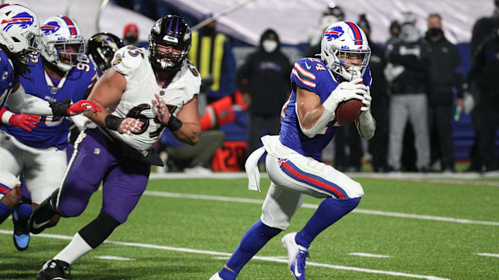 Bills cornerback Taron Johnson returns this interception 101 yards for a touchdown in a 17-3 win over the Ravens an AFC divisional playoff game