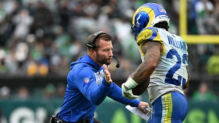 Oct 4, 2026; Philadelphia, Pennsylvania, USA; Los Angeles Rams running back Kyren Williams (23) shakes hands with head coach Sean McVay after running for a seven-yard touchdown against the Philadelphia Eagles during the fourth quarter at Lincoln Financial Field. Mandatory Credit: Eric Hartline-Imagn Images Oct 4, 2026; Philadelphia, Pennsylvania, USA; Los Angeles Rams running back Kyren Williams (23) shakes hands with head coach Sean McVay after running for a seven-yard touchdown against the Philadelphia Eagles during the fourth quarter at Lincoln Financial Field. Mandatory Credit: Eric Hartline-Imagn Images