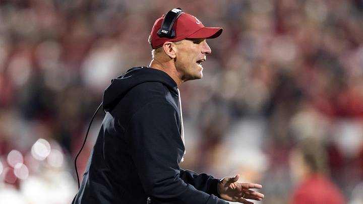 Dec 19, 2025; Norman, OK, USA; Alabama Crimson Tide head coach Kalen DeBoer against the Oklahoma Sooners during the CFP National Playoff First Round at Gaylord Family Oklahoma Memorial Stadium. Mandatory Credit: Mark J. Rebilas-Imagn Images Dec 19, 2025; Norman, OK, USA; Alabama Crimson Tide head coach Kalen DeBoer against the Oklahoma Sooners during the CFP National Playoff First Round at Gaylord Family Oklahoma Memorial Stadium. Mandatory Credit: Mark J. Rebilas-Imagn Images