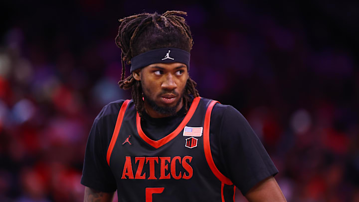 Dec 20, 2025; Phoenix, Arizona, USA; San Diego State Aztecs forward Pharaoh Compton (5).