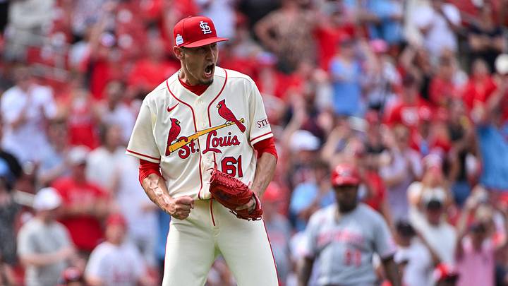 Jun 6, 2026; St. Louis, Missouri, USA; St. Louis Cardinals pitcher Riley O'Brien (61) celebrates after closing out the ninth inning against the Cincinnati Reds at Busch Stadium. Mandatory Credit: Jeff Curry-Imagn Images Jun 6, 2026; St. Louis, Missouri, USA; St. Louis Cardinals pitcher Riley O'Brien (61) celebrates after closing out the ninth inning against the Cincinnati Reds at Busch Stadium. Mandatory Credit: Jeff Curry-Imagn Images