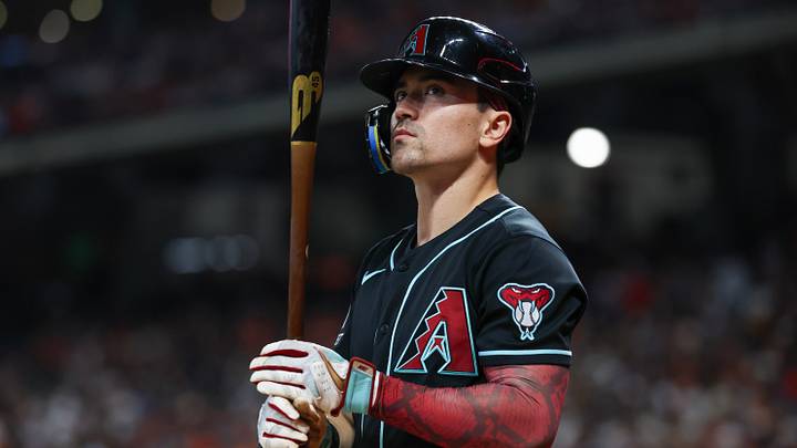 Sep 5, 2026; Houston, Texas, USA;  Arizona Diamondbacks right fielder Corbin Carroll (7) on deck against the Houston Astros in the first inning at Daikin Park. Mandatory Credit: Thomas Shea-Imagn Images