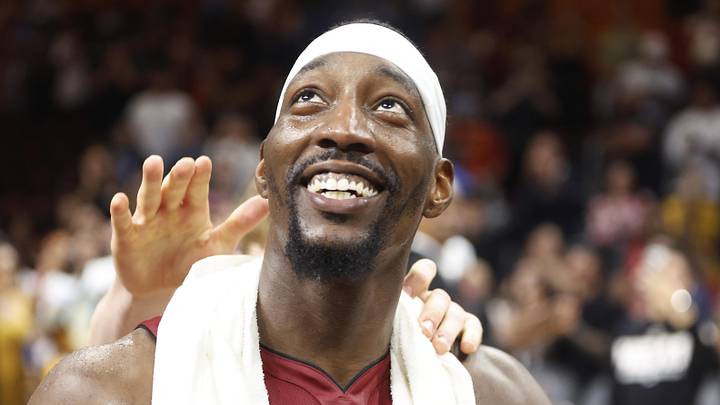 Miami Heat center Bam Adebayo (13) reacts after becoming the NBA's second-highest scorer of points in a game against the Washington Wizards at Kaseya Center. Adebayo scored 83 points on March 10, 2026.