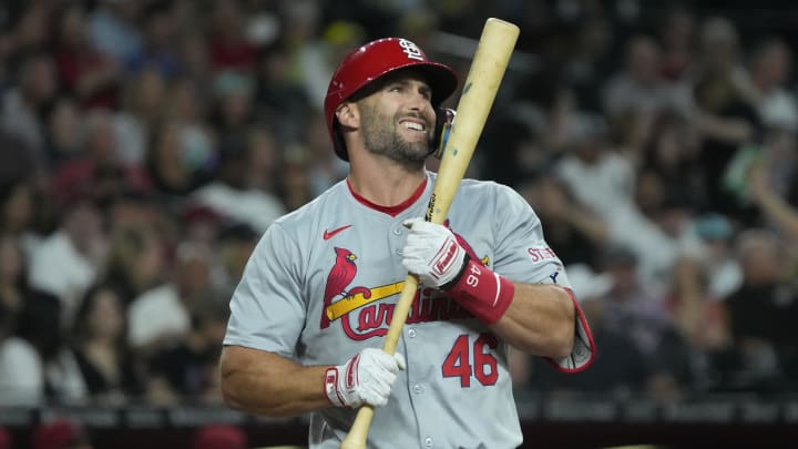 Apr 12, 2024; Phoenix, Arizona, USA; St. Louis Cardinals first base Paul Goldschmidt (46) reacts