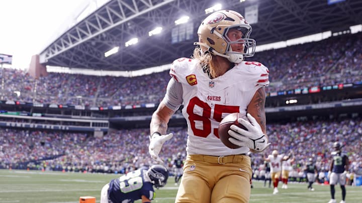 San Francisco 49ers tight end George Kittle was ruled out of the team's Week 1 matchup with the Seattle Seahawks before halftime due to a hamstring injury.