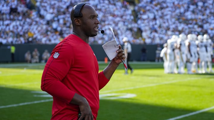 Oct 20, 2024; Green Bay, Wisconsin, USA;  Houston Texans head coach DeMeco Ryans during the third quarter against the Green Bay Packers at Lambeau Field.