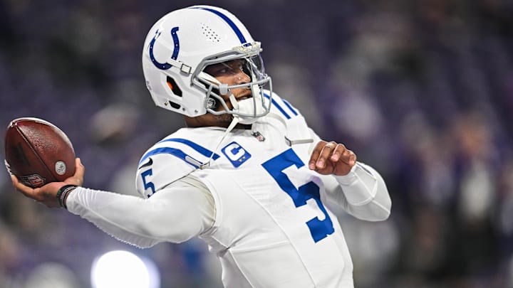 Nov 3, 2024; Minneapolis, Minnesota, USA; Indianapolis Colts quarterback Anthony Richardson (5) warms up before the game against the Minnesota Vikings at U.S. Bank Stadium. Mandatory Credit: Jeffrey Becker-Imagn Images Nov 3, 2024; Minneapolis, Minnesota, USA; Indianapolis Colts quarterback Anthony Richardson (5) warms up before the game against the Minnesota Vikings at U.S. Bank Stadium. Mandatory Credit: Jeffrey Becker-Imagn Images