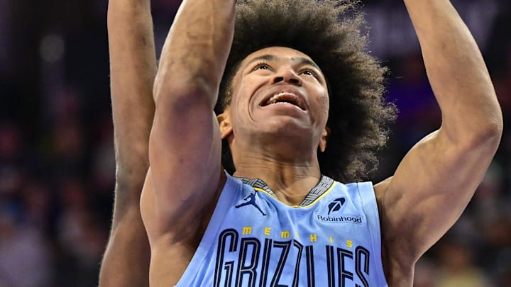 Memphis Grizzlies forward Jaylen Wells will have his hands full squaring off against Tyrese Maxey, Paul George and VJ Edgecombe with the 76ers in town. Mandatory Credit: Peter Creveling-Imagn Images