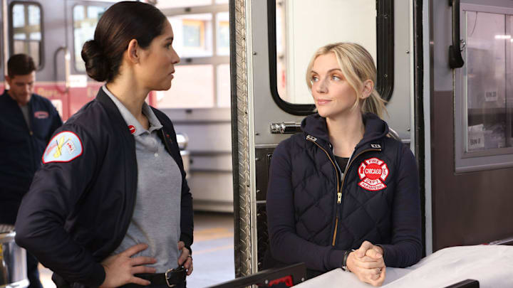 CHICAGO FIRE -- "Barely Gone" Episode 12001 -- Pictured: (l-r) Miranda Rae Mayo as Stella Kidd, Kara Killmer as Sylvie Brett -- (Photo by: Adrian S Burrows Sr/NBC)
