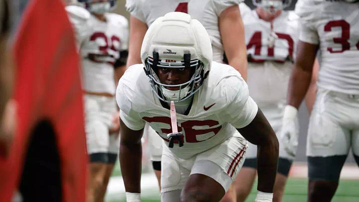 Alabama Linebacker QB Reese (36) during practice Spring Practice at Hank Crisp Indoor Facility in Tuscaloosa, AL on Thursday, Mar 12, 2026. Alabama Linebacker QB Reese (36) during practice Spring Practice at Hank Crisp Indoor Facility in Tuscaloosa, AL on Thursday, Mar 12, 2026.