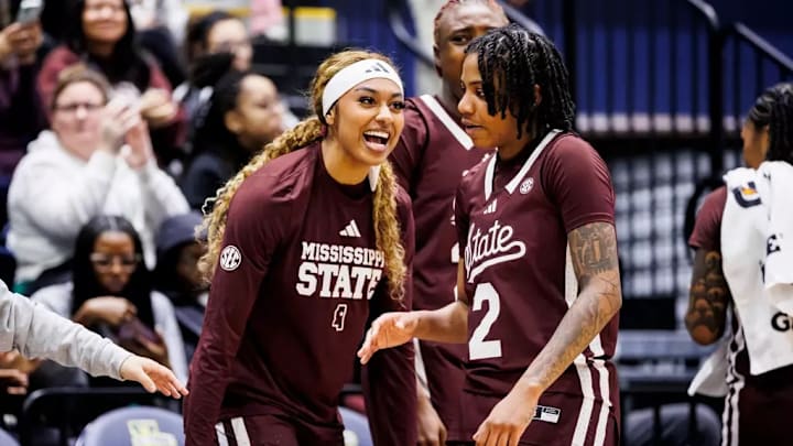 Mississippi State Forward Madison Francis (#40) and Mississippi State Guard Destiney McPhaul (#2) during the game between the La Salle Explorers and the Mississippi State Bulldogs at John E. Glaser Arena in Philadelphia, PA.