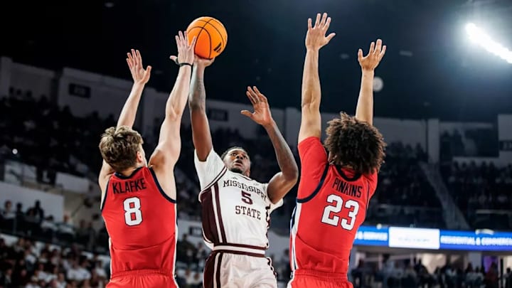 Mississippi State Guard Shawn Jones Jr. (#5) during the game between the Ole Miss Rebels and the Mississippi State Bulldogs at Humphrey Coliseum in Starkville, MS.