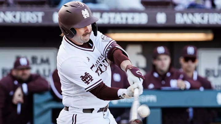 Mississippi State Designated Hitter/Pitcher Noah Sullivan (#18) during the game between the Jackson State Tigers and the Mississippi State Bulldogs at Dudy Noble Field at Polk-Dement Stadium in Starkville, MS. Mississippi State Designated Hitter/Pitcher Noah Sullivan (#18) during the game between the Jackson State Tigers and the Mississippi State Bulldogs at Dudy Noble Field at Polk-Dement Stadium in Starkville, MS.