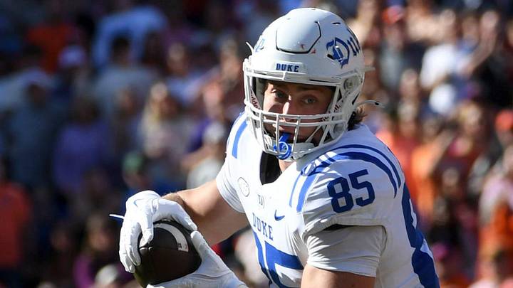 Duke Blue Devils tight end Jeremiah Hasley (85) catches a pass Saturday, Nov. 1, 2025, during the NCAA football game against the Clemson Tigers at Memorial Stadium in Clemson, South Carolina. Duke Blue Devils tight end Jeremiah Hasley (85) catches a pass Saturday, Nov. 1, 2025, during the NCAA football game against the Clemson Tigers at Memorial Stadium in Clemson, South Carolina.