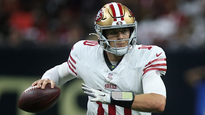 San Francisco 49ers quarterback Mac Jones (10) San Francisco 49ers quarterback Mac Jones (10)