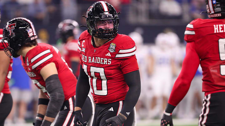 Texas Tech's Jacob Rodriguez looks to the sideline during the Big 12 Conference championship football game, Saturday, Nov. 6, 2025, at AT&T Stadium in Arlington. Texas Tech's Jacob Rodriguez looks to the sideline during the Big 12 Conference championship football game, Saturday, Nov. 6, 2025, at AT&T Stadium in Arlington.