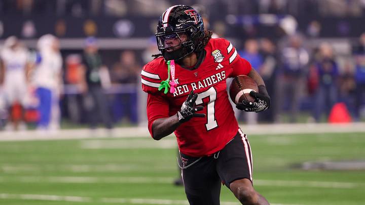 Texas Tech's Terrance Carter Jr. runs after a catch against BYU during the Big 12 Conference championship football game, Saturday, Nov. 6, 2025, at AT&T Stadium in Arlington. Texas Tech's Terrance Carter Jr. runs after a catch against BYU during the Big 12 Conference championship football game, Saturday, Nov. 6, 2025, at AT&T Stadium in Arlington.