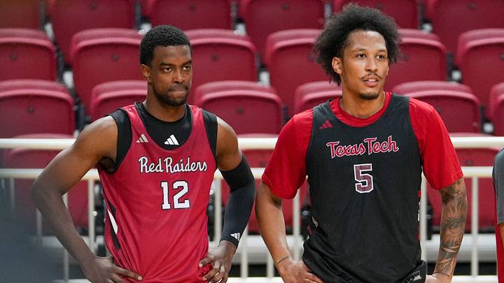Texas Tech's Donovan Atwell (12) and Darrion Williams look on during basketball practice, Tuesday, Sept. 22, 2026, in United Supermarkets Arena. Texas Tech's Donovan Atwell (12) and Darrion Williams look on during basketball practice, Tuesday, Sept. 22, 2026, in United Supermarkets Arena.