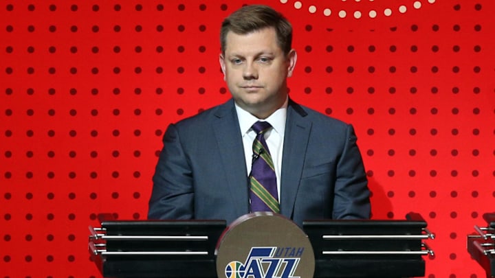 May 17, 2016; New York, NY, USA; Utah Jazz president Steve Starks represents his team during the NBA draft lottery at New York Hilton Midtown. The Philadelphia 76ers received the first overall pick in the 2016 draft. Mandatory Credit: Brad Penner-Imagn Images May 17, 2016; New York, NY, USA; Utah Jazz president Steve Starks represents his team during the NBA draft lottery at New York Hilton Midtown. The Philadelphia 76ers received the first overall pick in the 2016 draft. Mandatory Credit: Brad Penner-Imagn Images