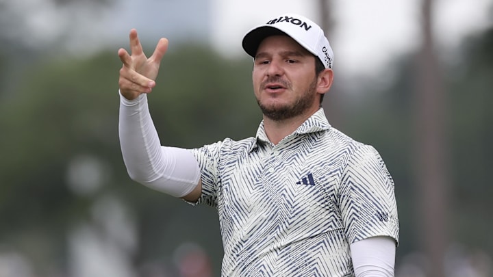 Mar 31, 2024; Houston, Texas, USA; Alejandro Tosti (ARG) reacts to his putt on the eighth green