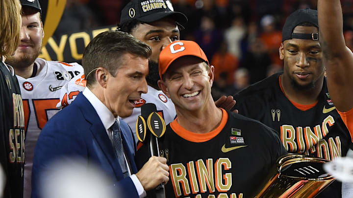 Clemson Tigers head coach Dabo Swinney went perfect in the 2018 season, going 15-0 to win the national championship. 