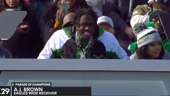 A.J. Brown took the mic at the Eagles' Super Bowl parade