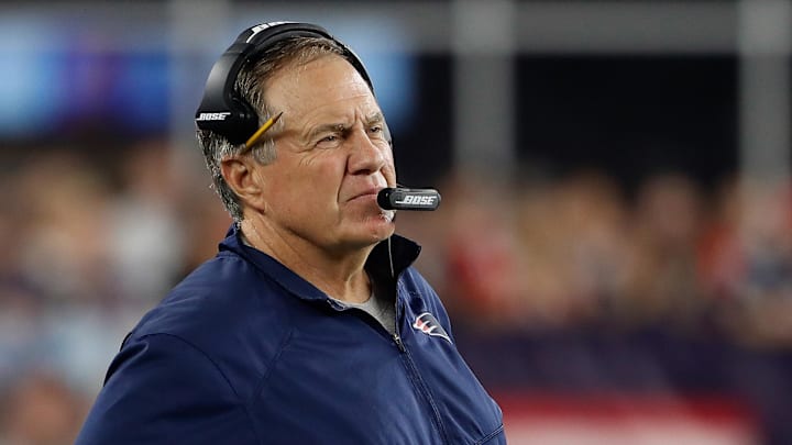 Oct 4, 2018; Foxborough, MA, USA; New England Patriots head coach Bill Belichick looks on during the second quarter against the Indianapolis Colts at Gillette Stadium.