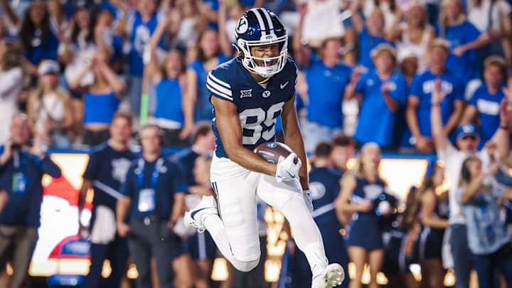 BYU WR Dom McKenzie scores a touchdown against Portland State