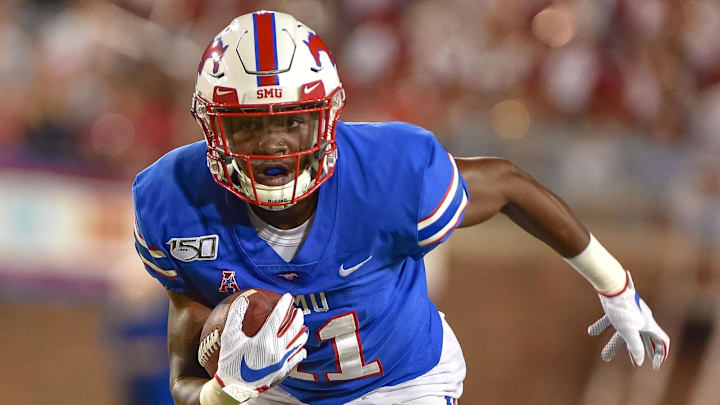 Oct 5, 2019; Dallas, TX, USA; SMU Mustangs wide receiver Rashee Rice (11) makes a reception during
