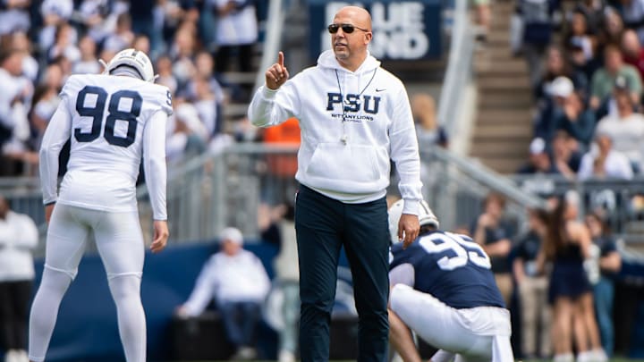 Penn State head coach James Franklin during the Blue-White Game at Beaver Stadium. Penn State head coach James Franklin during the Blue-White Game at Beaver Stadium.